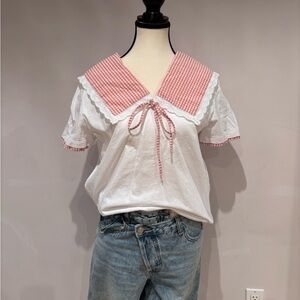 Zara Gingham Short Sleeve T-Shirt Pink and White Cotton Spring/Summer Size L